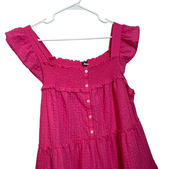 Old Navy XL Pink Tiered Midi Dress Boho Button Front Ruffle Straps Smoked - Picture 2 of 6